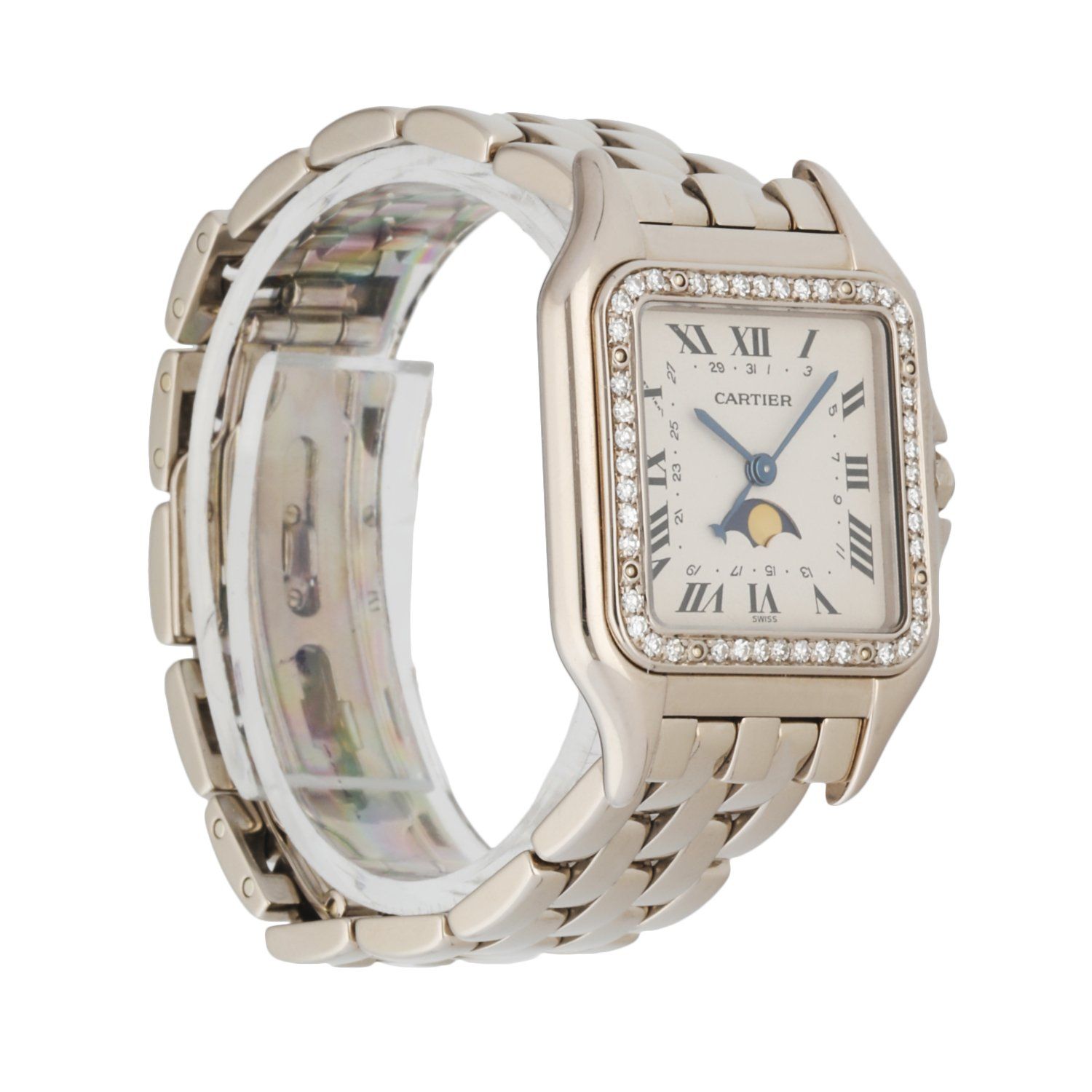 Cartier Panthere 18K White Gold Moon Phase Diamond Bezel Ladies Watch