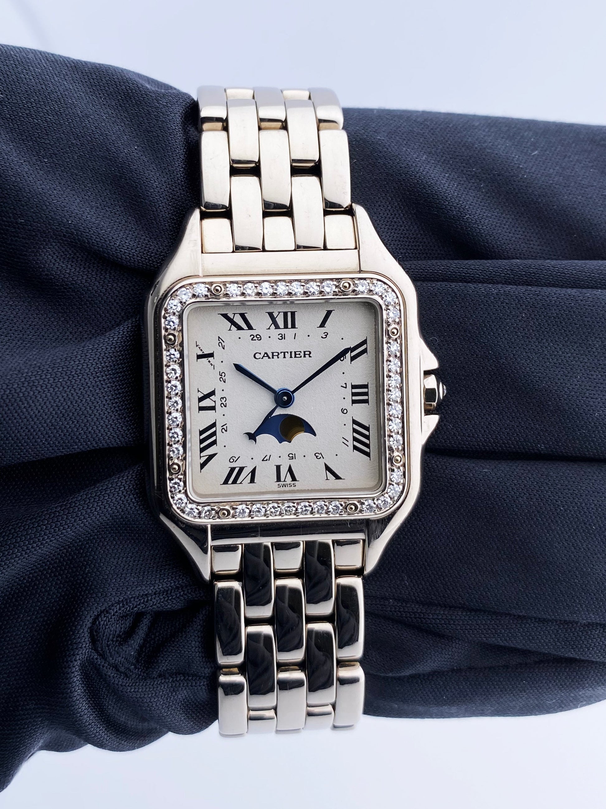 Cartier Panthere 18K White Gold Moon Phase Diamond Ladies Watch
