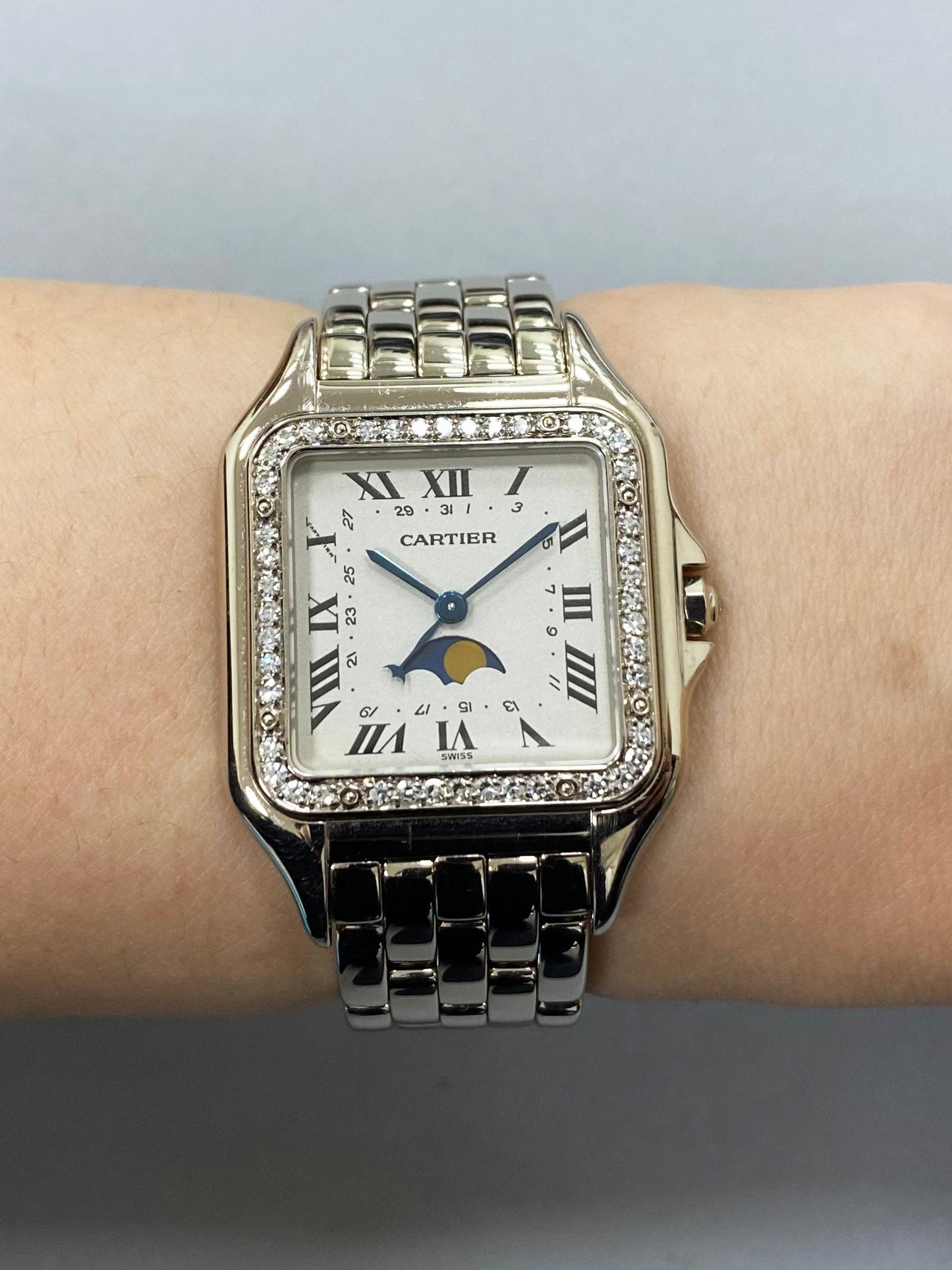 Cartier Panthere 18K White Gold Moon Phase Diamond Ladies Watch