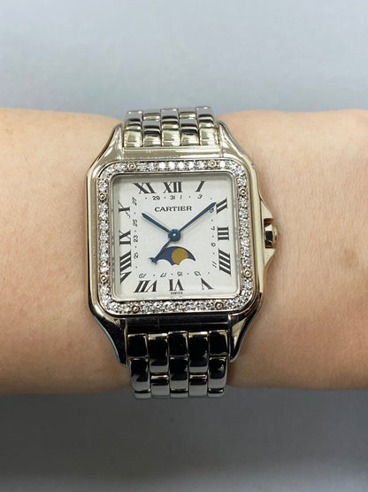 Cartier Panthere 18K White Gold Moon Phase Diamond Ladies Watch