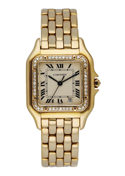 Cartier Panthere 18K Yellow Gold Diamond Bezel Midsize Watch - Wristwatch