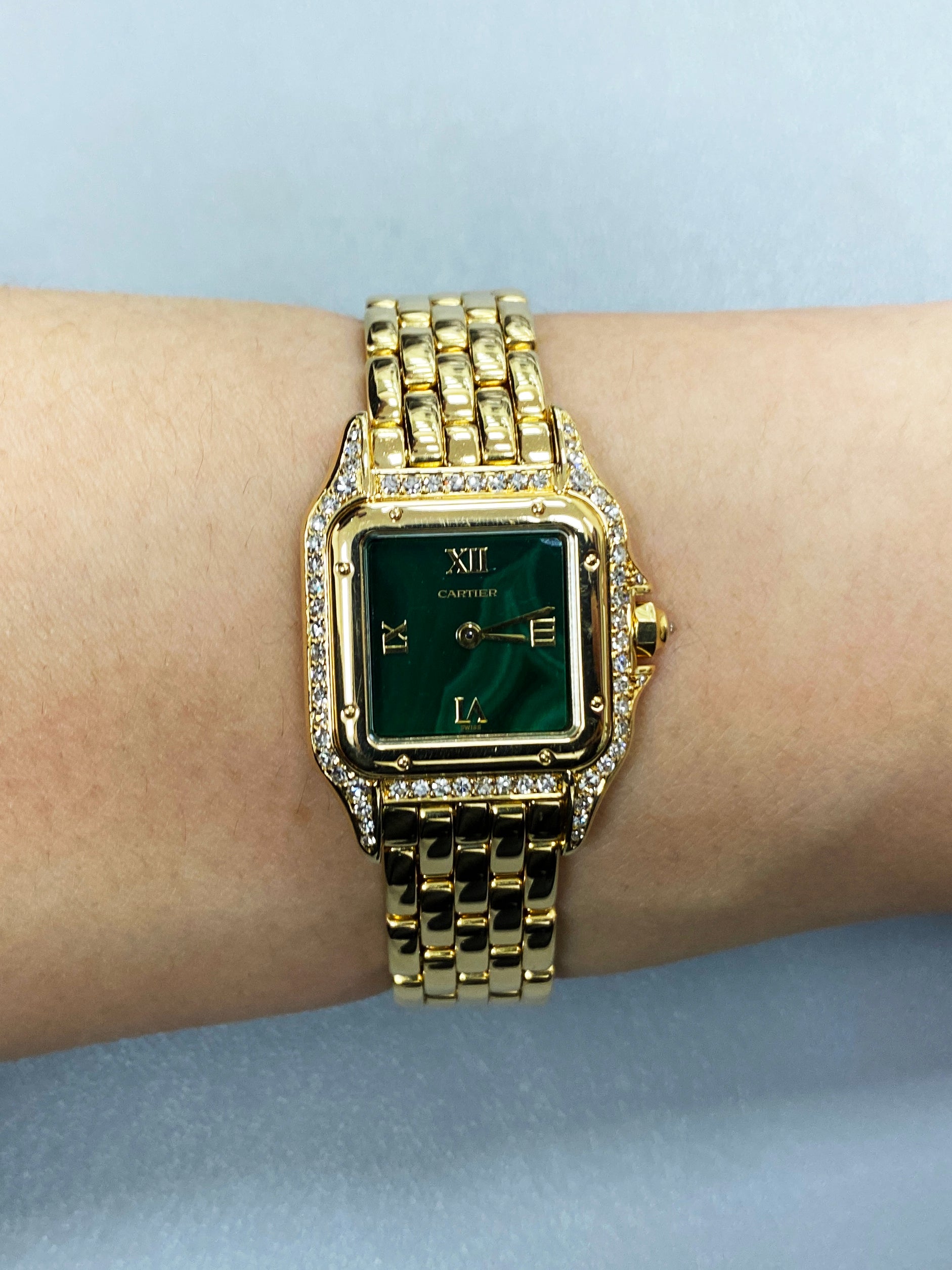 Cartier Panthere Diamond Malachite Dial Ladies Watch