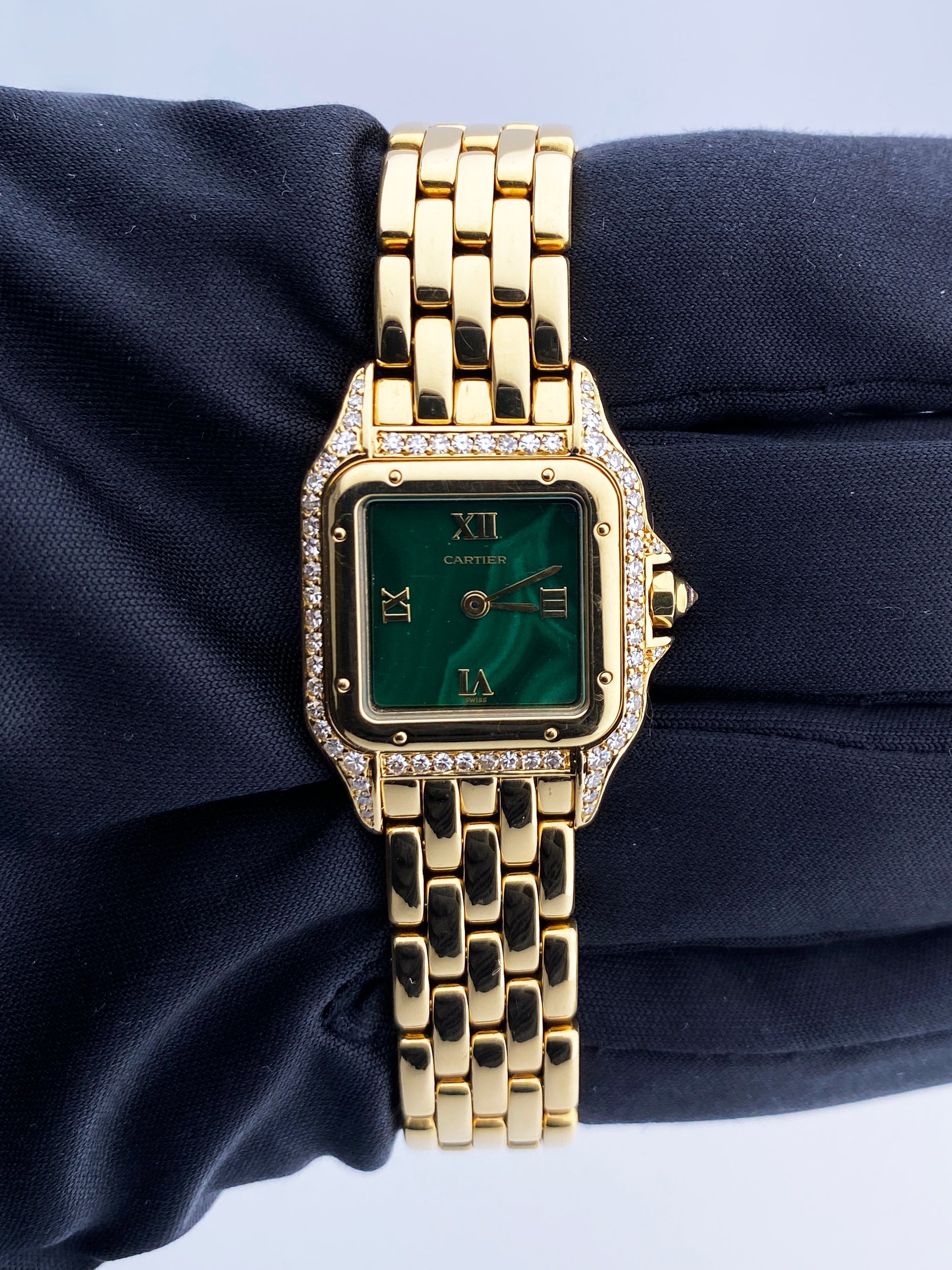 Cartier Panthere Diamond Malachite Dial Ladies Watch