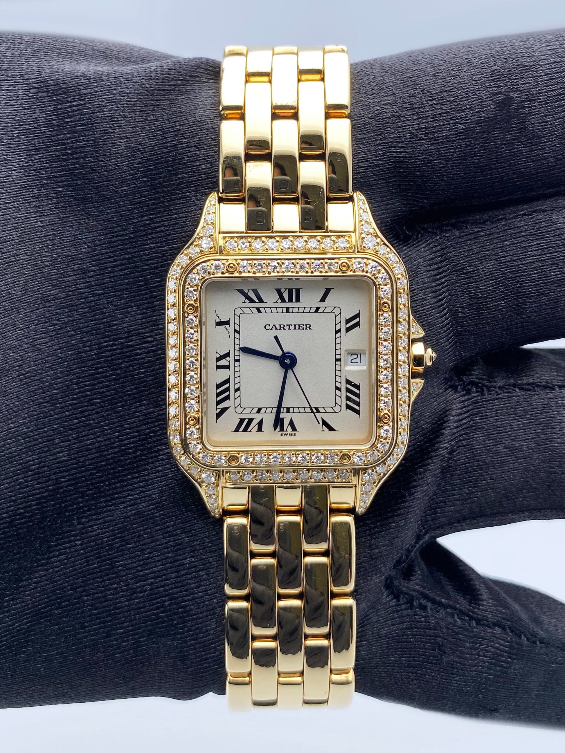 Cartier Panthere Large 88272147 Diamond 18K Yellow Gold Watch Box Papers - Wristwatch