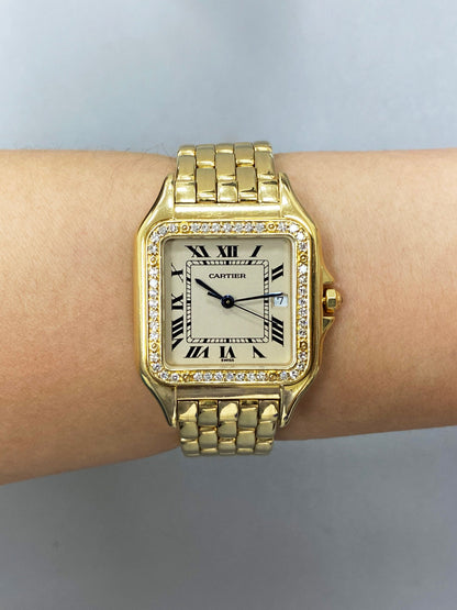 Cartier Panthere Large Size Diamond 18K Yellow Gold Watch - Wristwatch