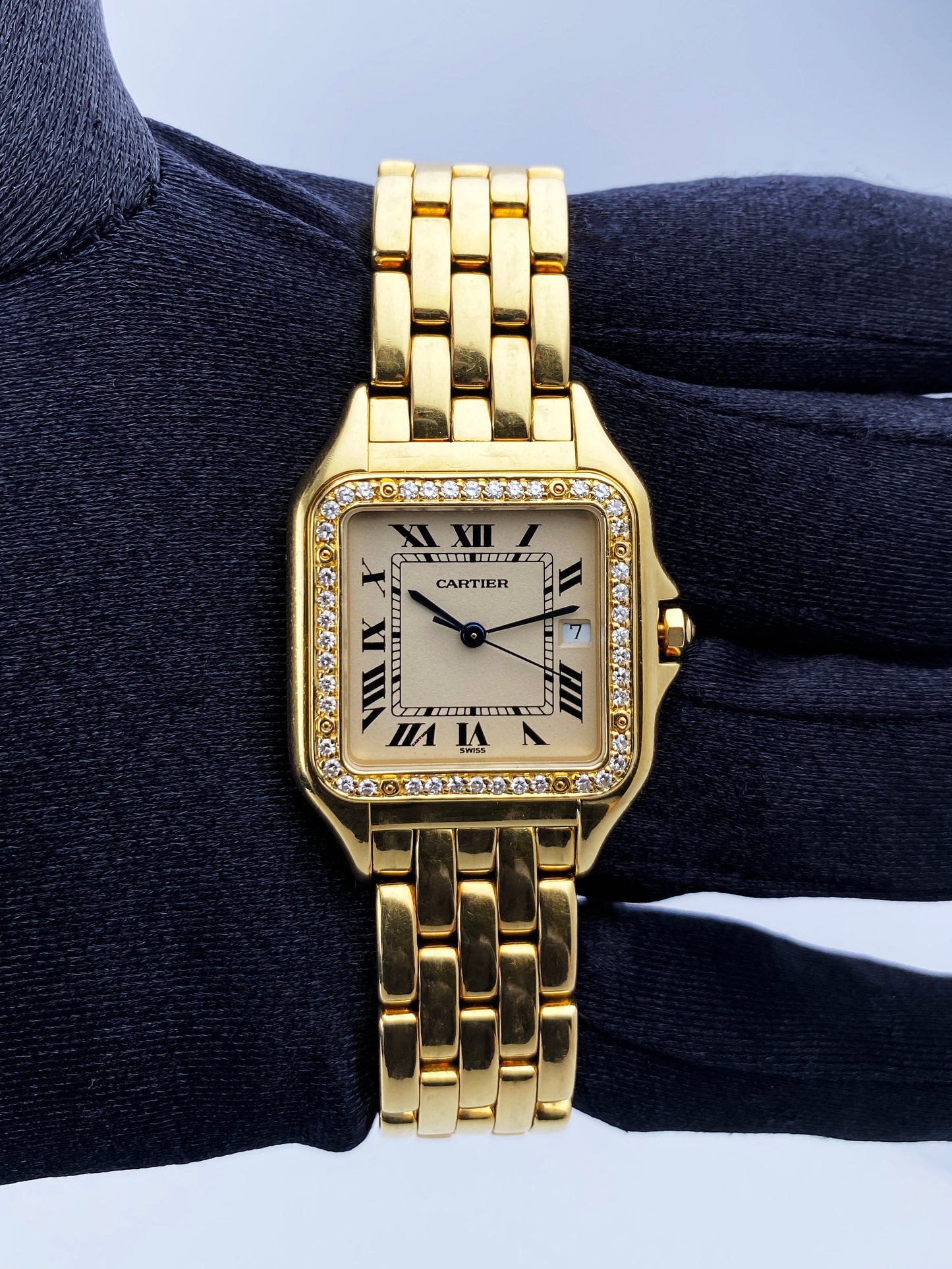 Cartier Panthere Large Size Diamond 18K Yellow Gold Watch - Wristwatch