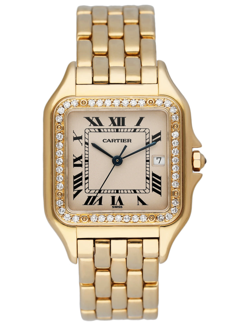 Cartier Panthere Large Size Diamond 18K Yellow Gold Watch - Wristwatch