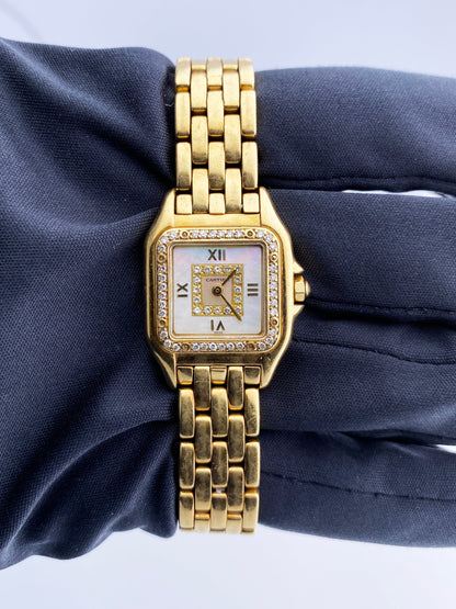Cartier Panthere Mother of Pearl 18k Yellow Gold & Diamonds Ladies watch.