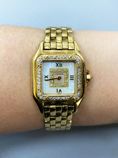 Cartier Panthere Mother of Pearl 18k Yellow Gold & Diamonds Ladies watch.