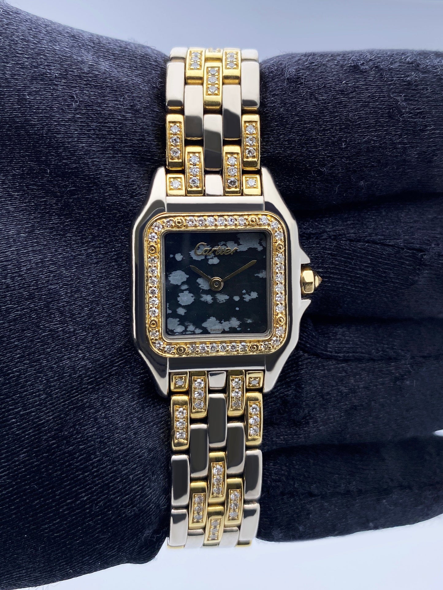 Cartier Panthere WF3052FH Gold Obsidian Stone Ladies Watch - Watches