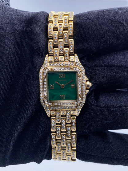 Cartier Panthere WF3072FF Diamond Malachite Dial Ladies Watch