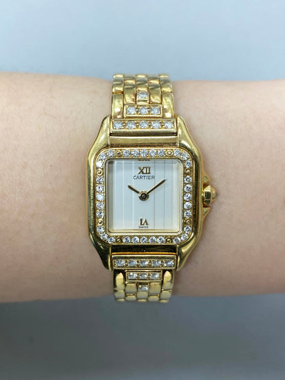 Cartier Panthere WF3159HP Diamond Cream Dial Yellow Gold Watch - Watches