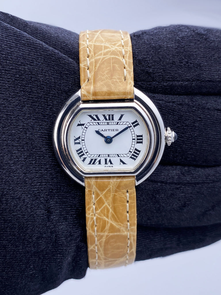 Cartier Paris Ellipse Watch - 18K White Gold, Camel Level Strap
