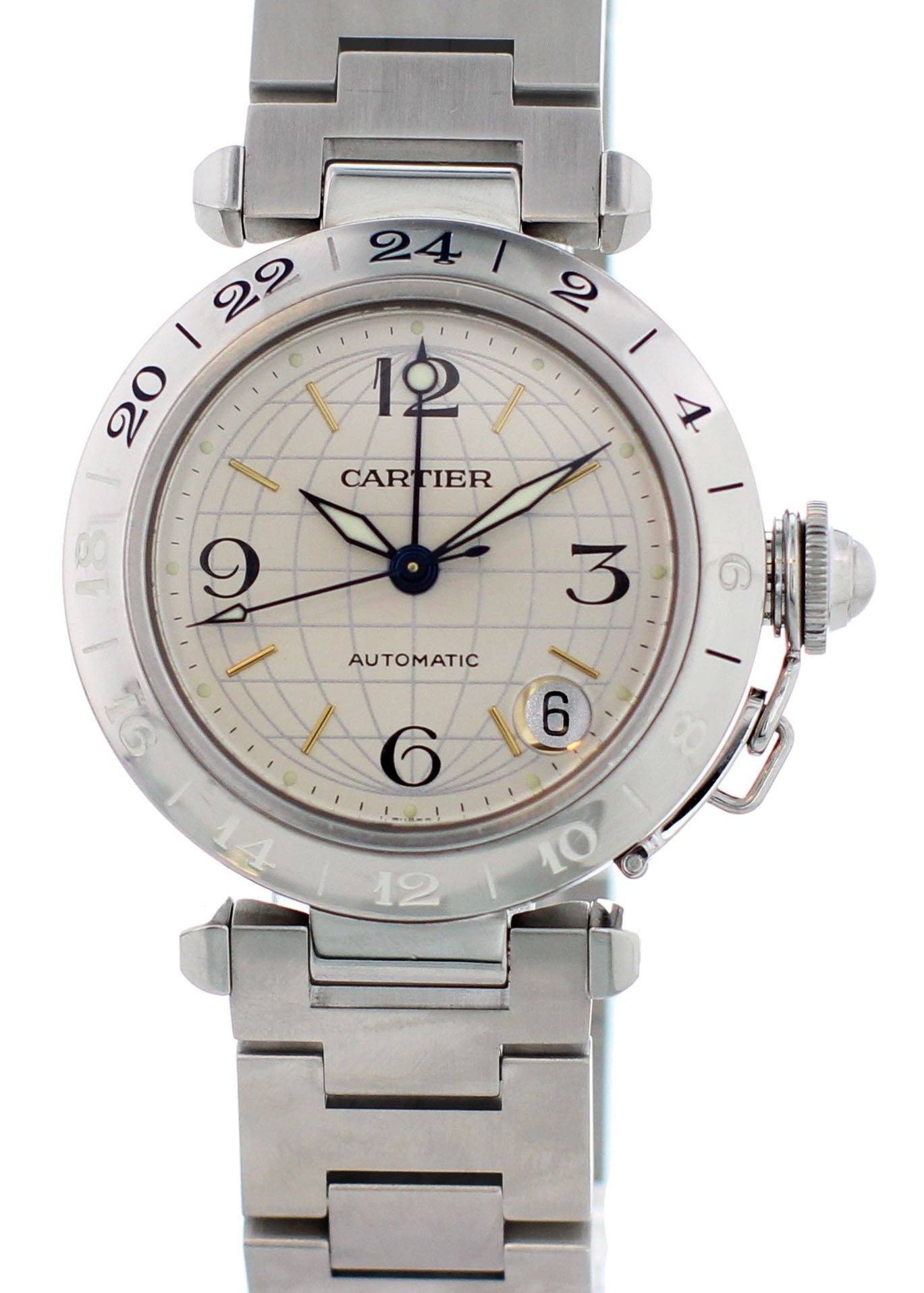 Cartier Pasha 2377 GMT Stainless Steel Mens Watch - Wristwatch
