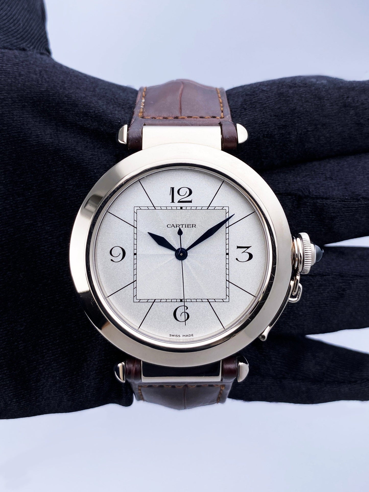 Cartier Pasha W3018751 Silver Dial 18K White Gold Mens Watch