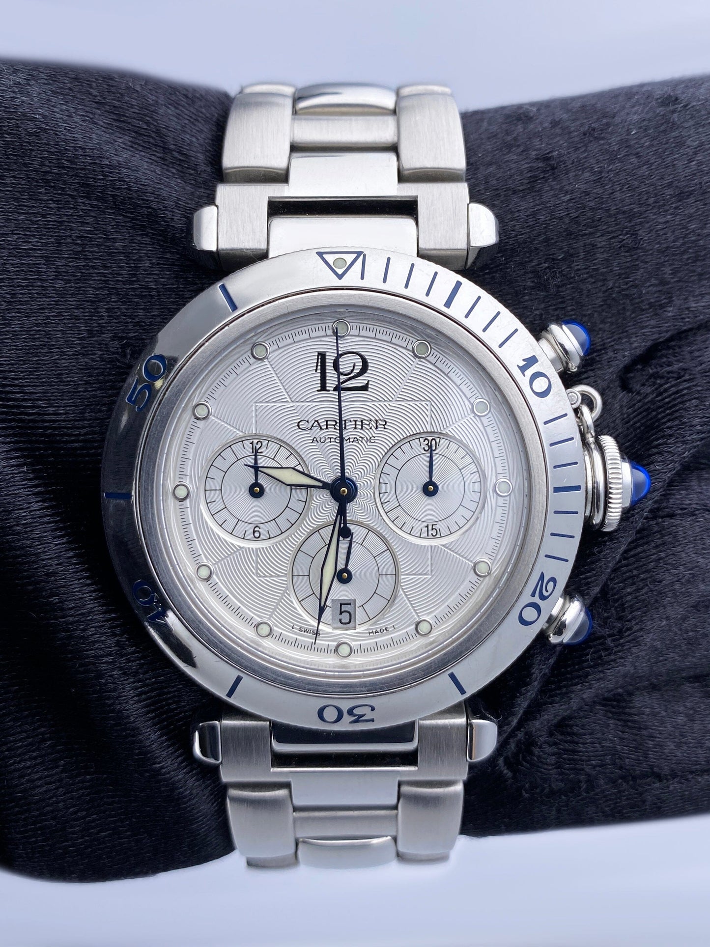 Cartier Pasha W3103055 Silver Dial Chronograph Mens Watch - Wristwatch