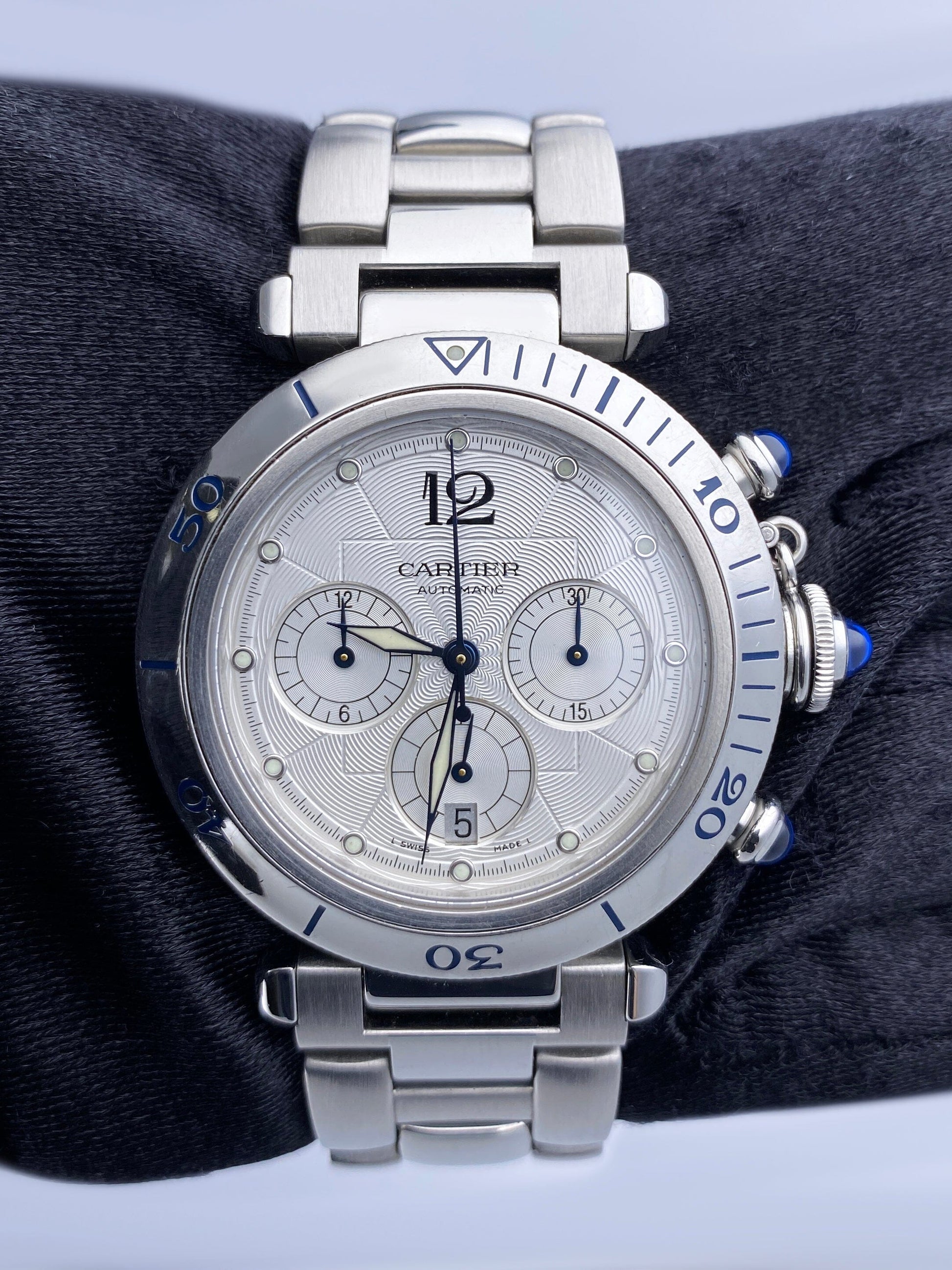 Cartier Pasha W3103055 Silver Dial Chronograph Mens Watch - Wristwatch