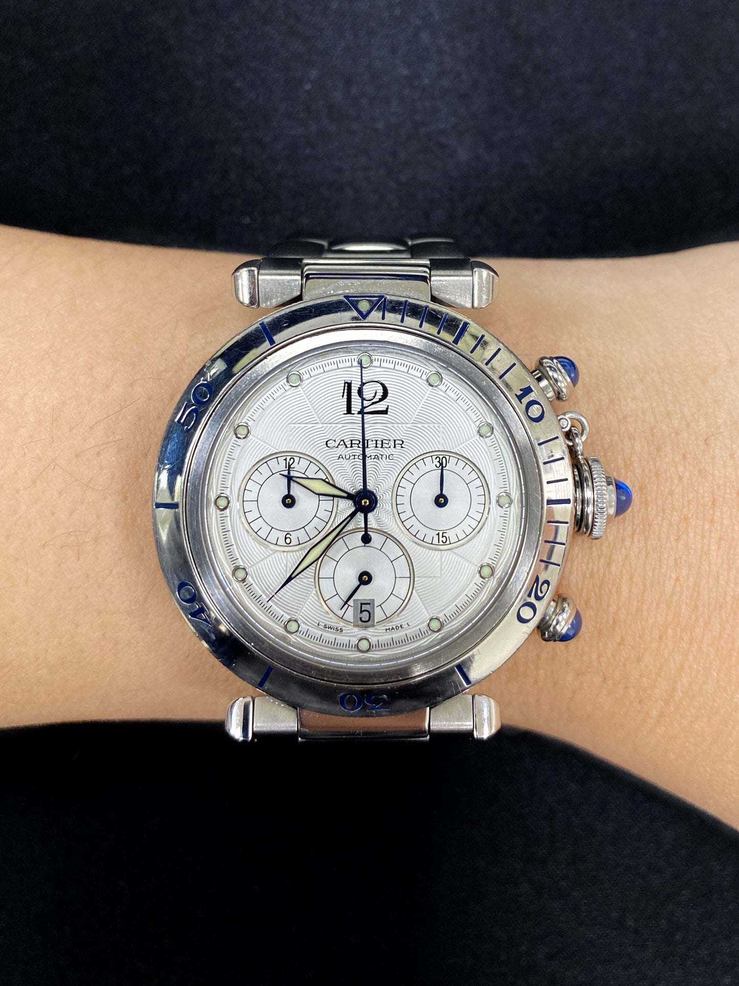 Cartier Pasha W3103055 Silver Dial Chronograph Mens Watch - Wristwatch