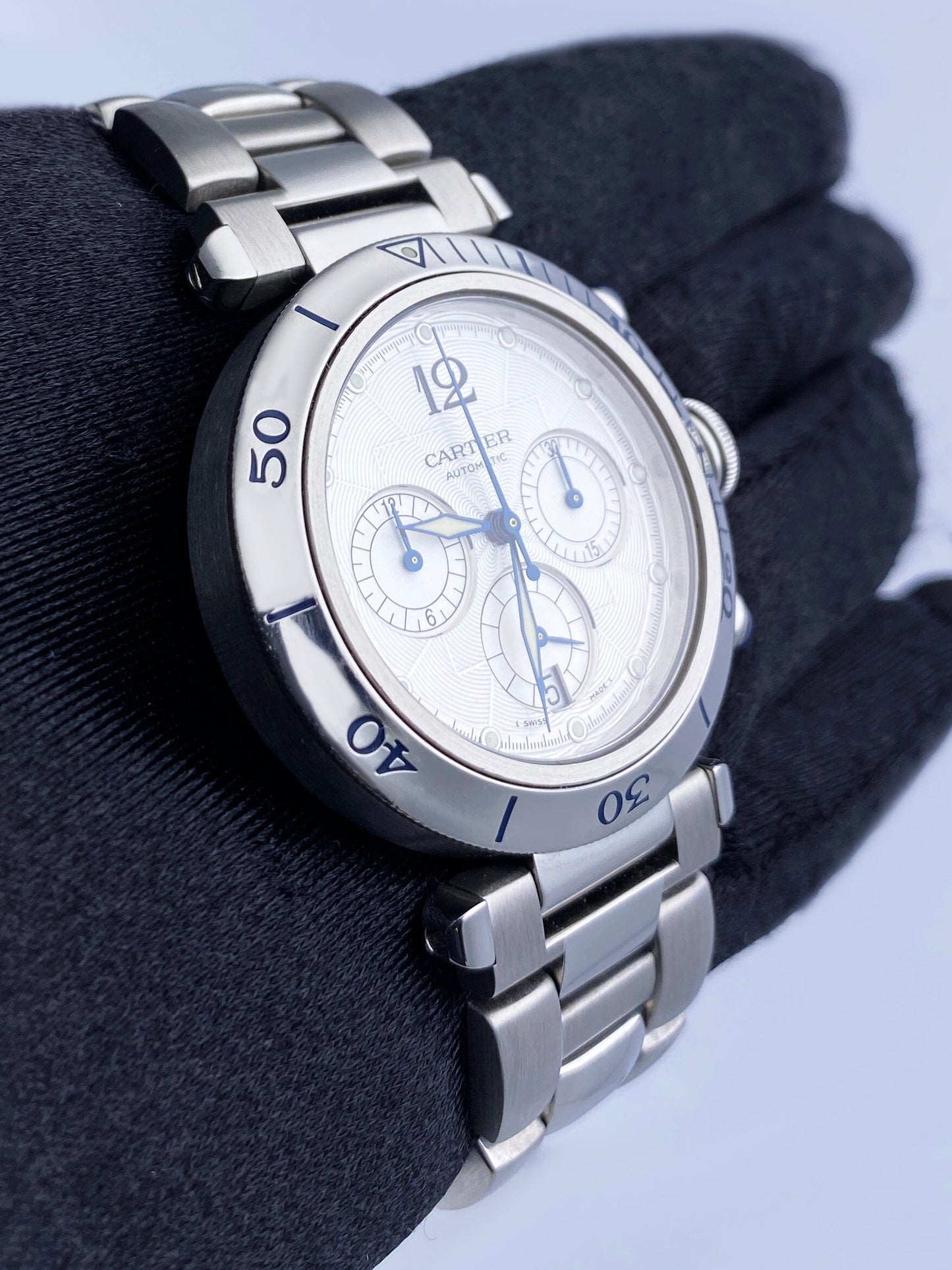 Cartier Pasha W3103055 Silver Dial Chronograph Mens Watch - Wristwatch