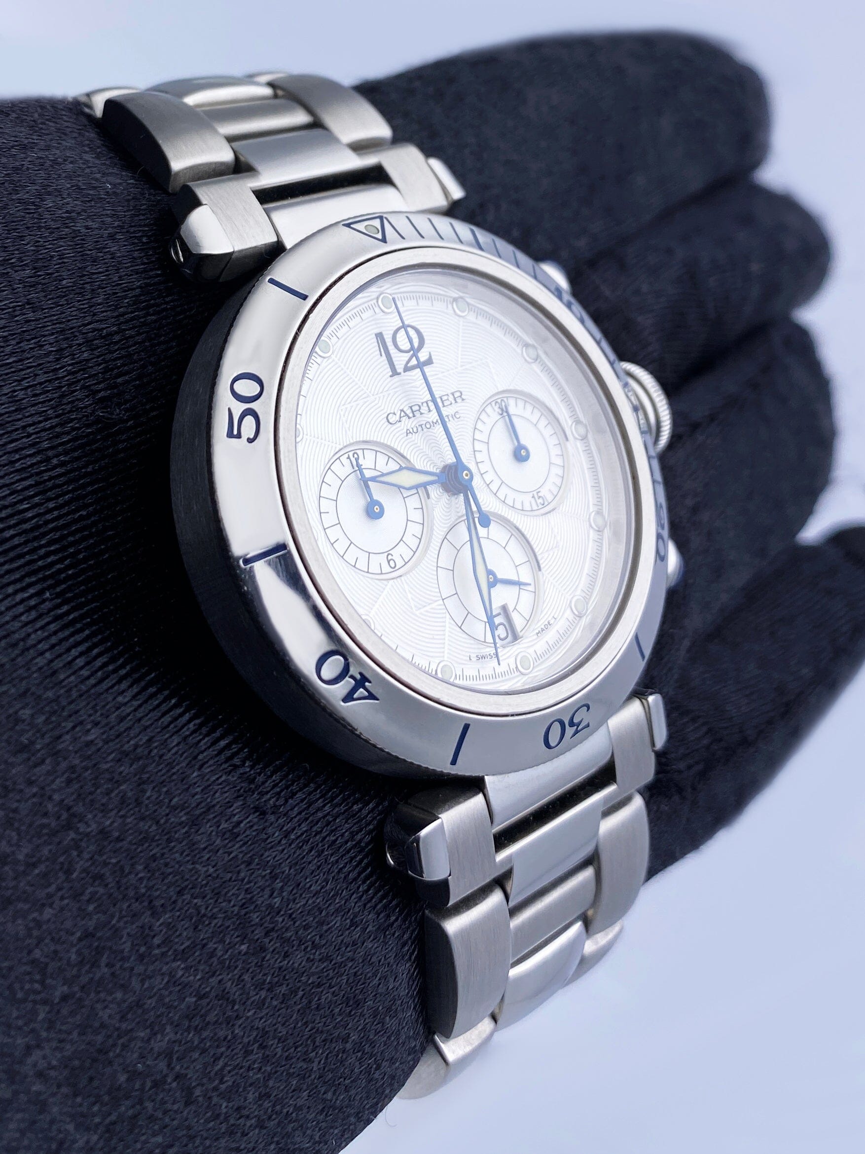 Cartier Pasha W3103055 Silver Dial Chronograph Mens Watch - Wristwatch