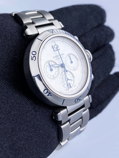Cartier Pasha W3103055 Silver Dial Chronograph Mens Watch - Wristwatch