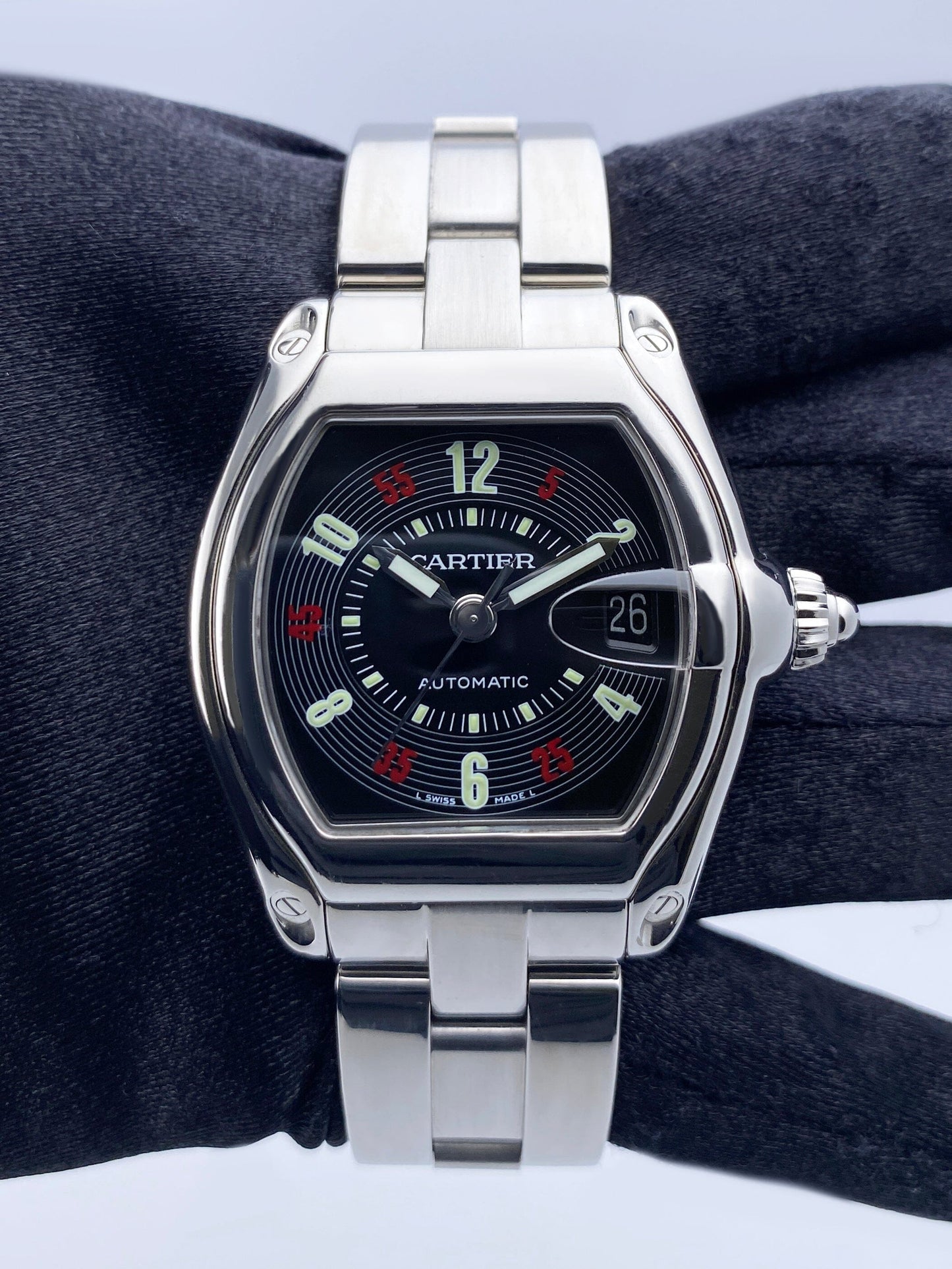Cartier Roadster W62000V3 Black Dial Stainless Steel Mens Watch - Virtual