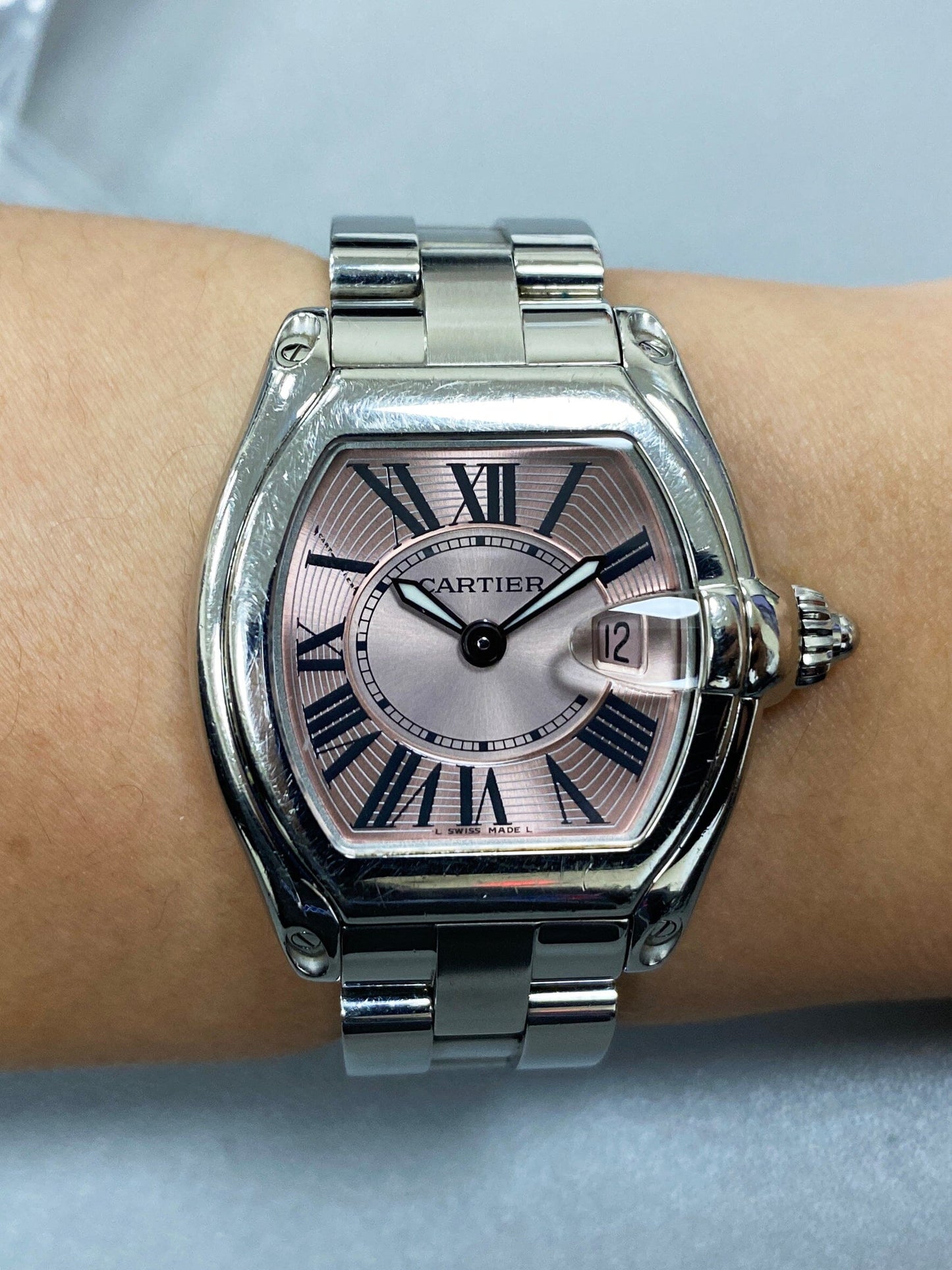 Cartier Roadster W62017V3 Pink Dial Steel Ladies Watch