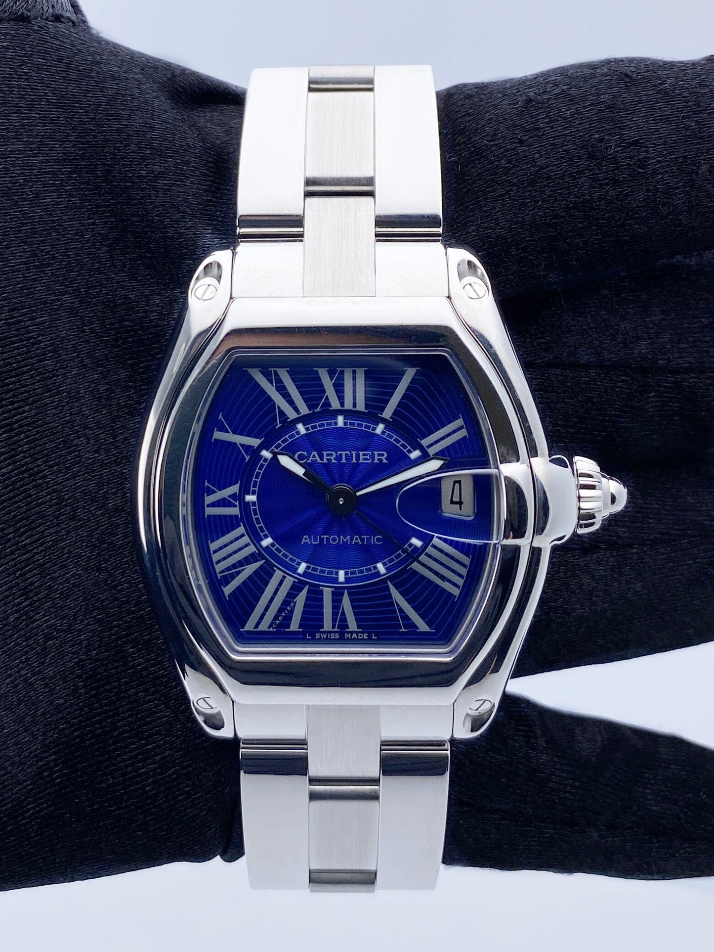 Cartier Roadster W62025V3 Blue Enamel Dial Steel Mens Watch - Virtual