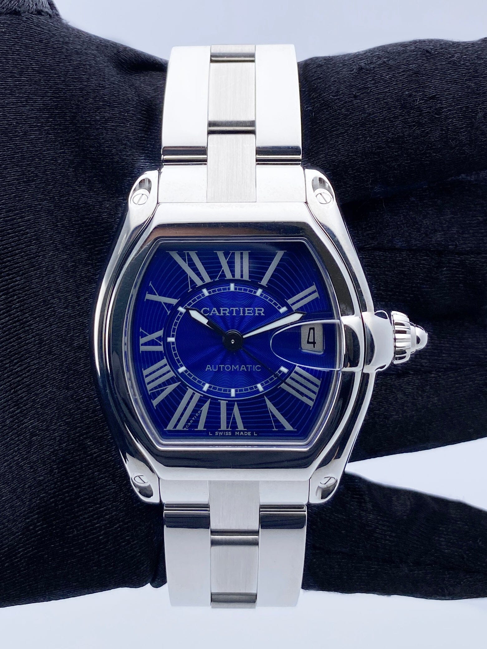 Cartier Roadster W62025V3 Blue Enamel Dial Steel Mens Watch - Virtual
