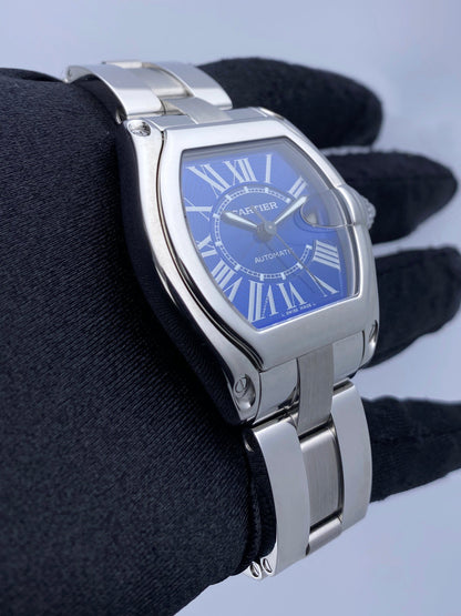 Cartier Roadster W62025V3 Blue Enamel Dial Steel Mens Watch - Virtual