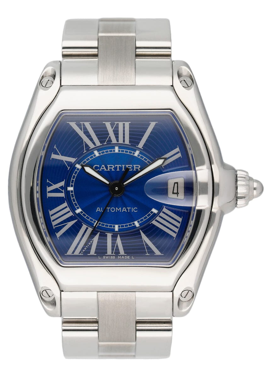 Cartier Roadster W62025V3 Blue Enamel Dial Steel Mens Watch - Virtual