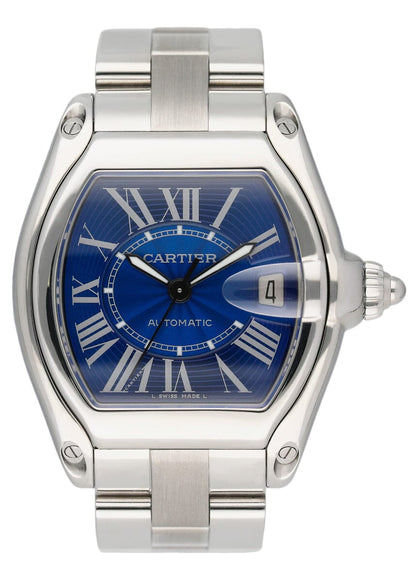 Cartier Roadster W62025V3 Blue Enamel Dial Steel Mens Watch - Virtual
