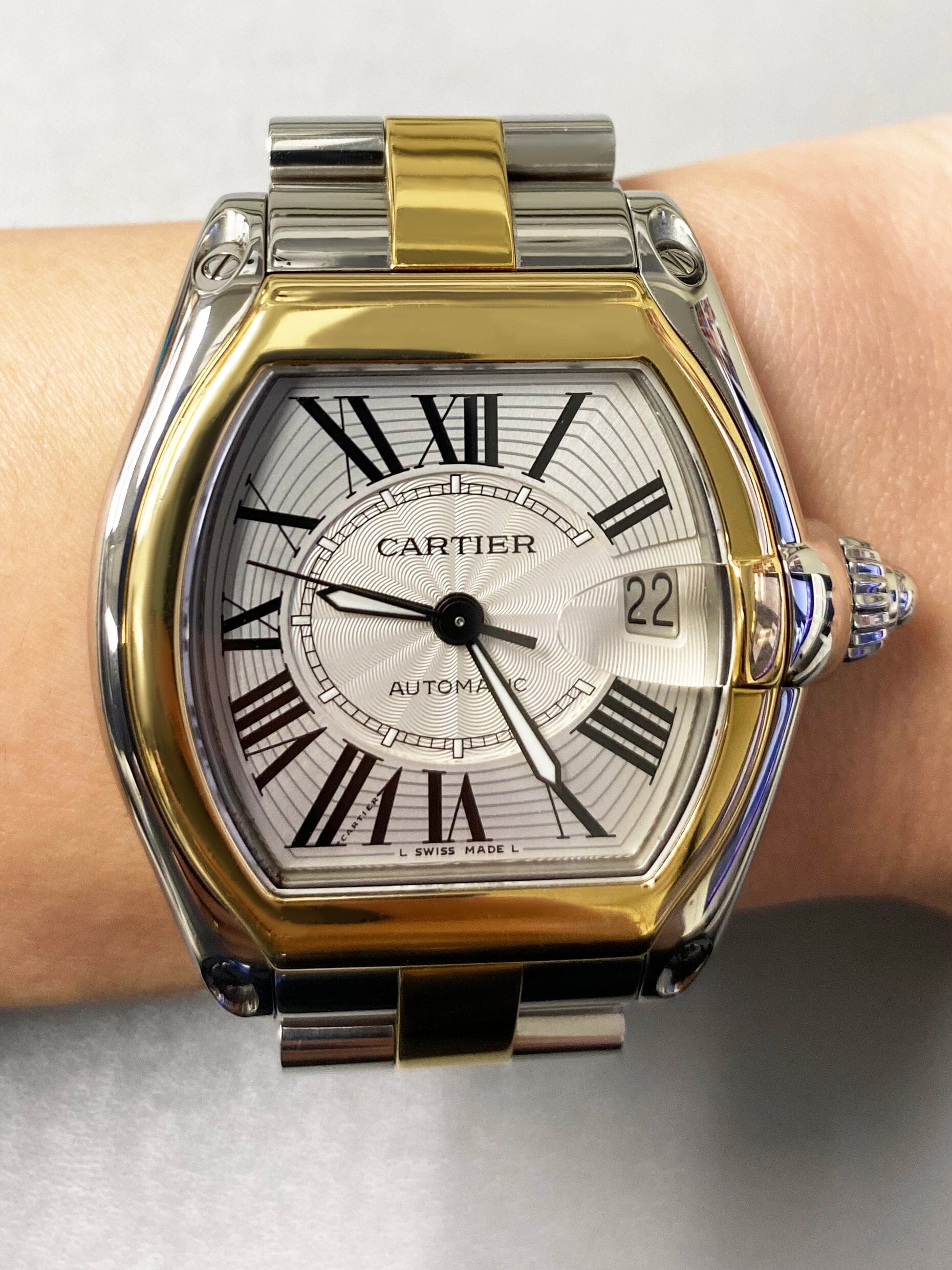 Cartier Roadster W62031Y4 Silver Dial Two Tone Mens Watch | – Phigora