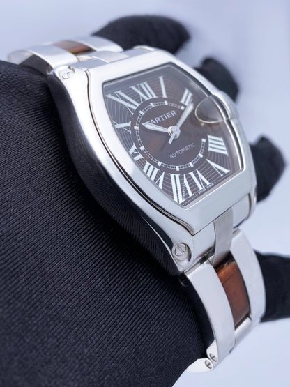 Cartier Roadster XL W6206000 Wood Dial White Gold Mens Watch