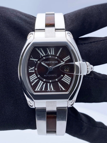 Cartier Roadster XL W6206000 Wood Dial White Gold Mens Watch