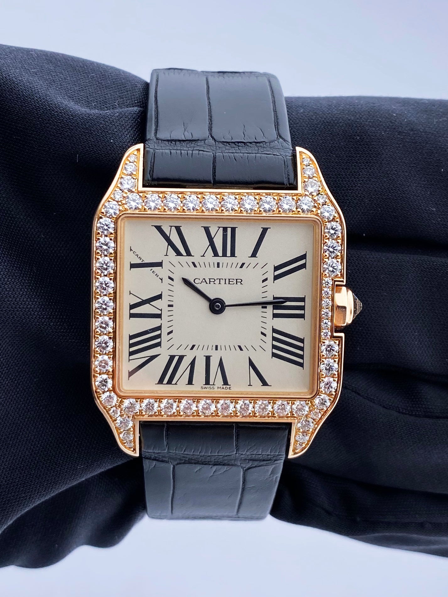 Cartier Santos Dumont WH100351 Rose Gold Diamond Ladies Watch Box Papers - Wristwatch