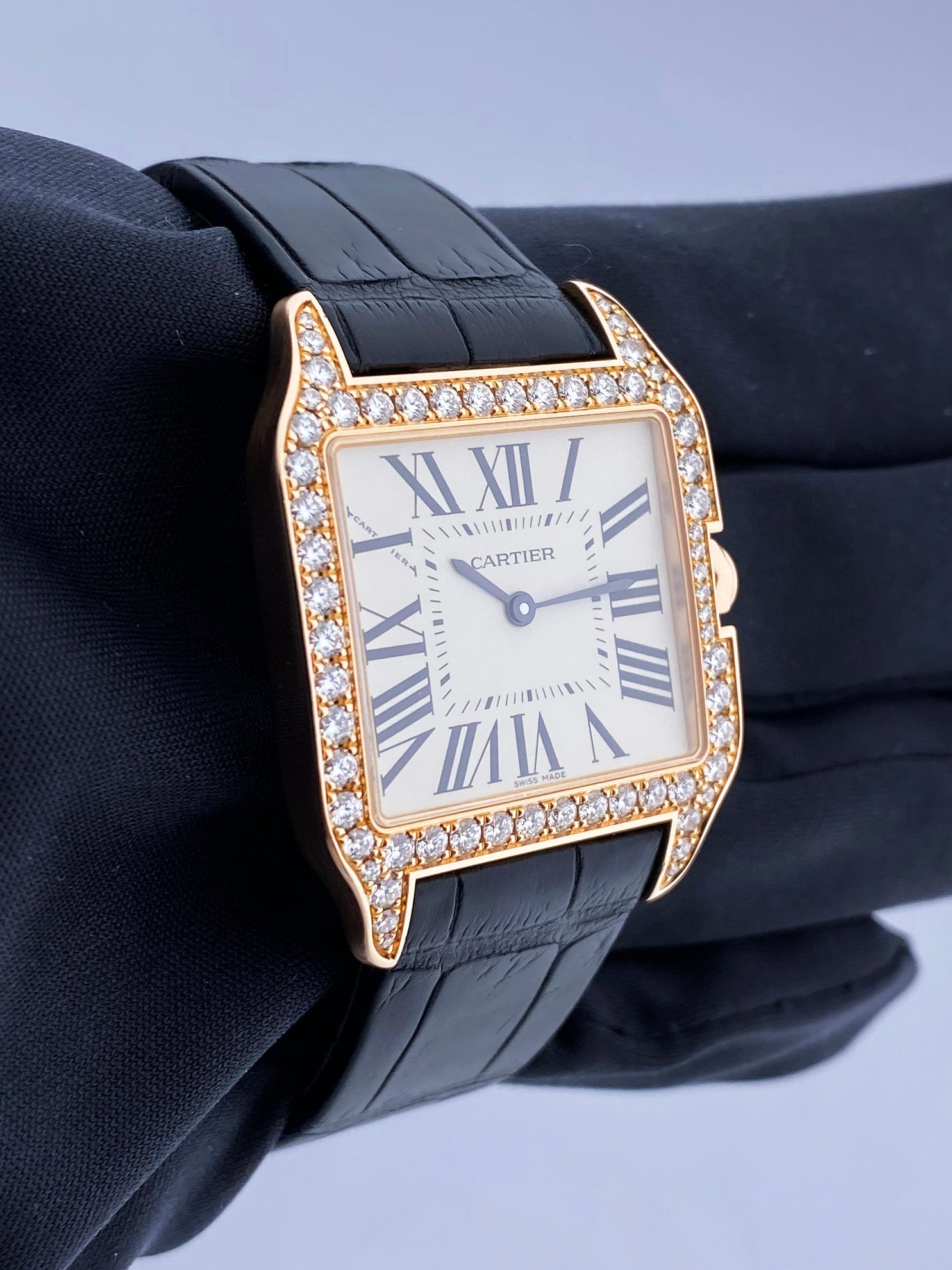 Cartier Santos Dumont WH100351 Rose Gold Diamond Ladies Watch Box Papers - Wristwatch