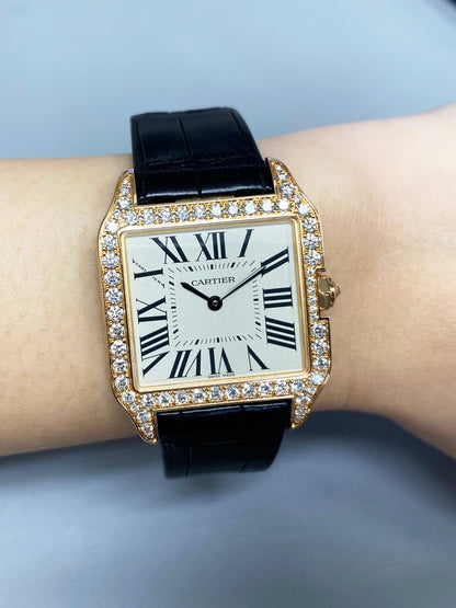 Cartier Santos Dumont WH100351 Rose Gold Diamond Ladies Watch Box Papers - Wristwatch