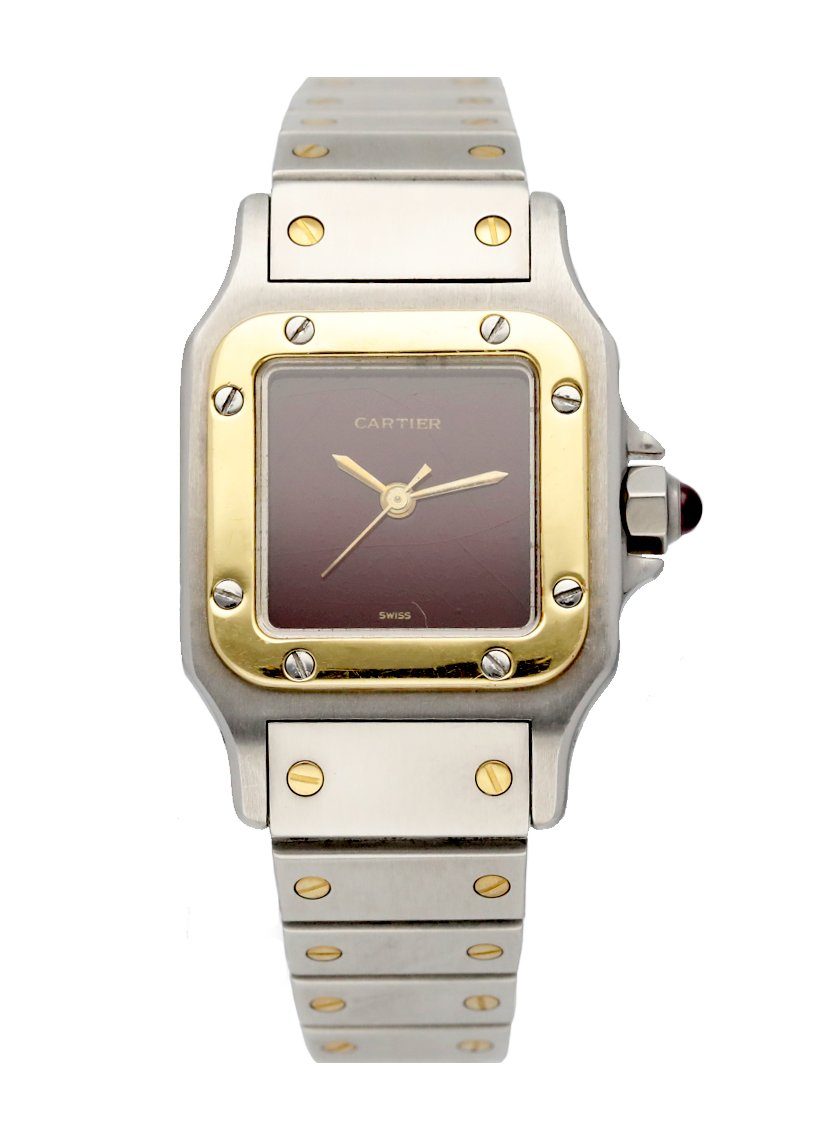Cartier Santos Two Tone Burgundy Dial Ladies Watch - Wristwatch