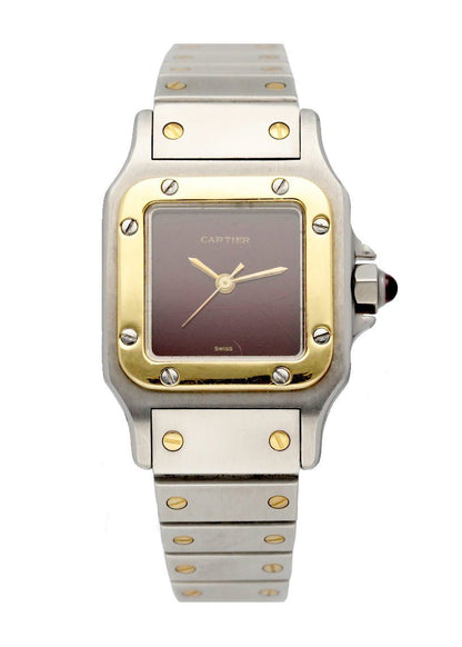 Cartier Santos Two Tone Burgundy Dial Ladies Watch - Wristwatch