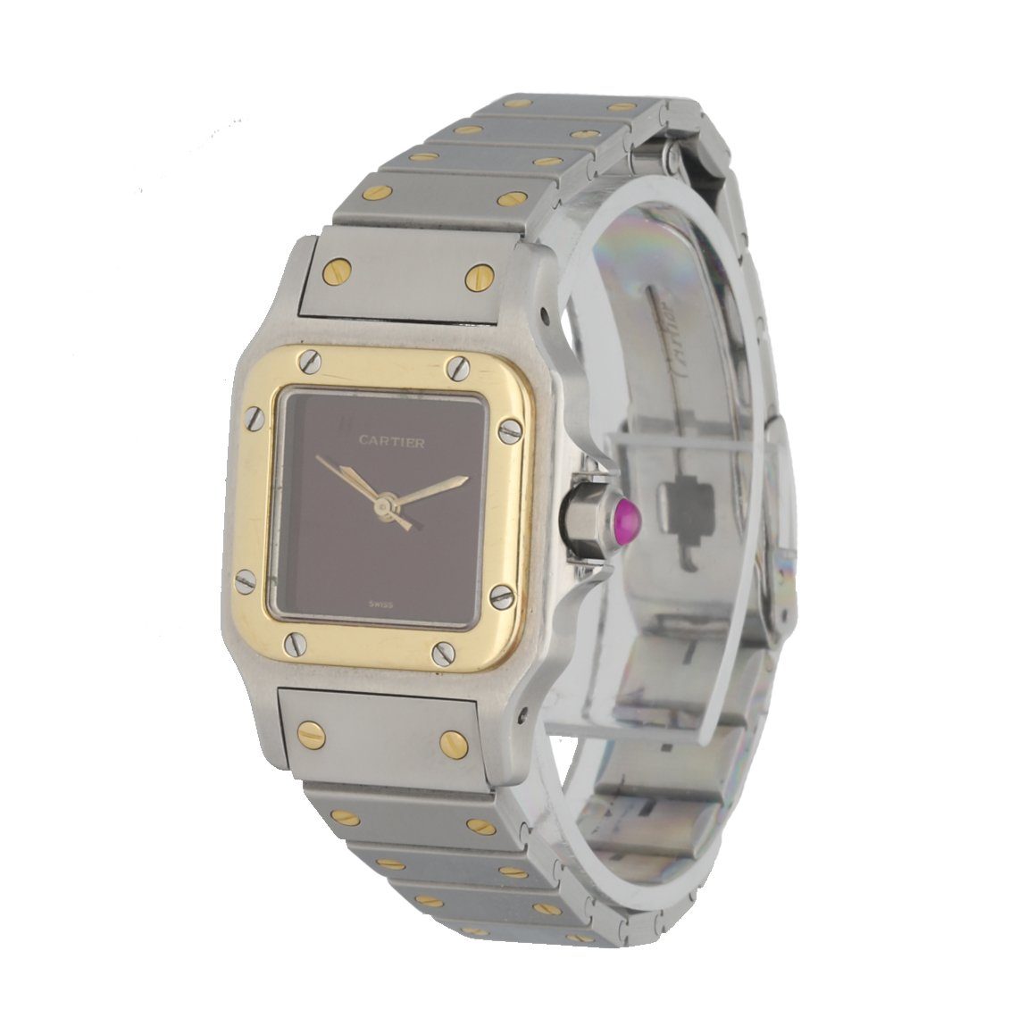 Cartier Santos Two Tone Burgundy Dial Ladies Watch - Wristwatch