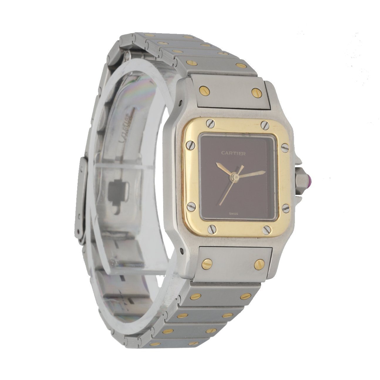 Cartier Santos Two Tone Burgundy Dial Ladies Watch - Wristwatch