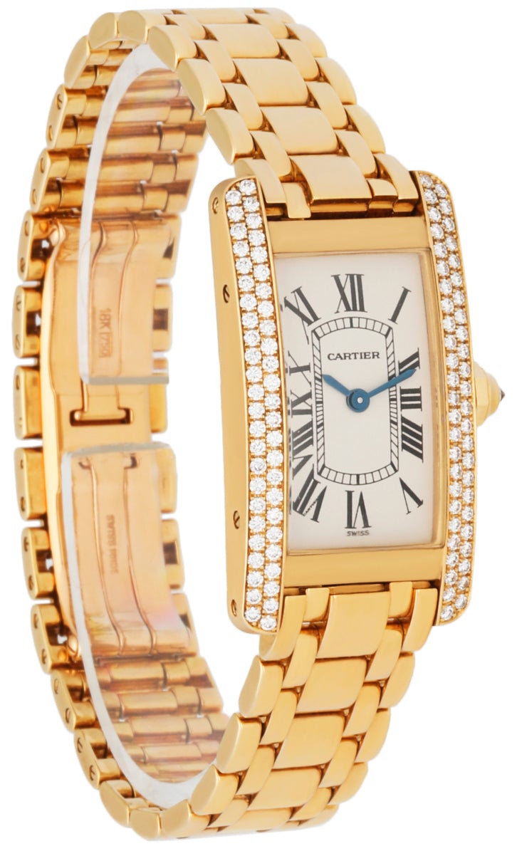 Cartier Tank Americaine 1710 18K Yellow Gold Diamond Bezel Ladies Watch