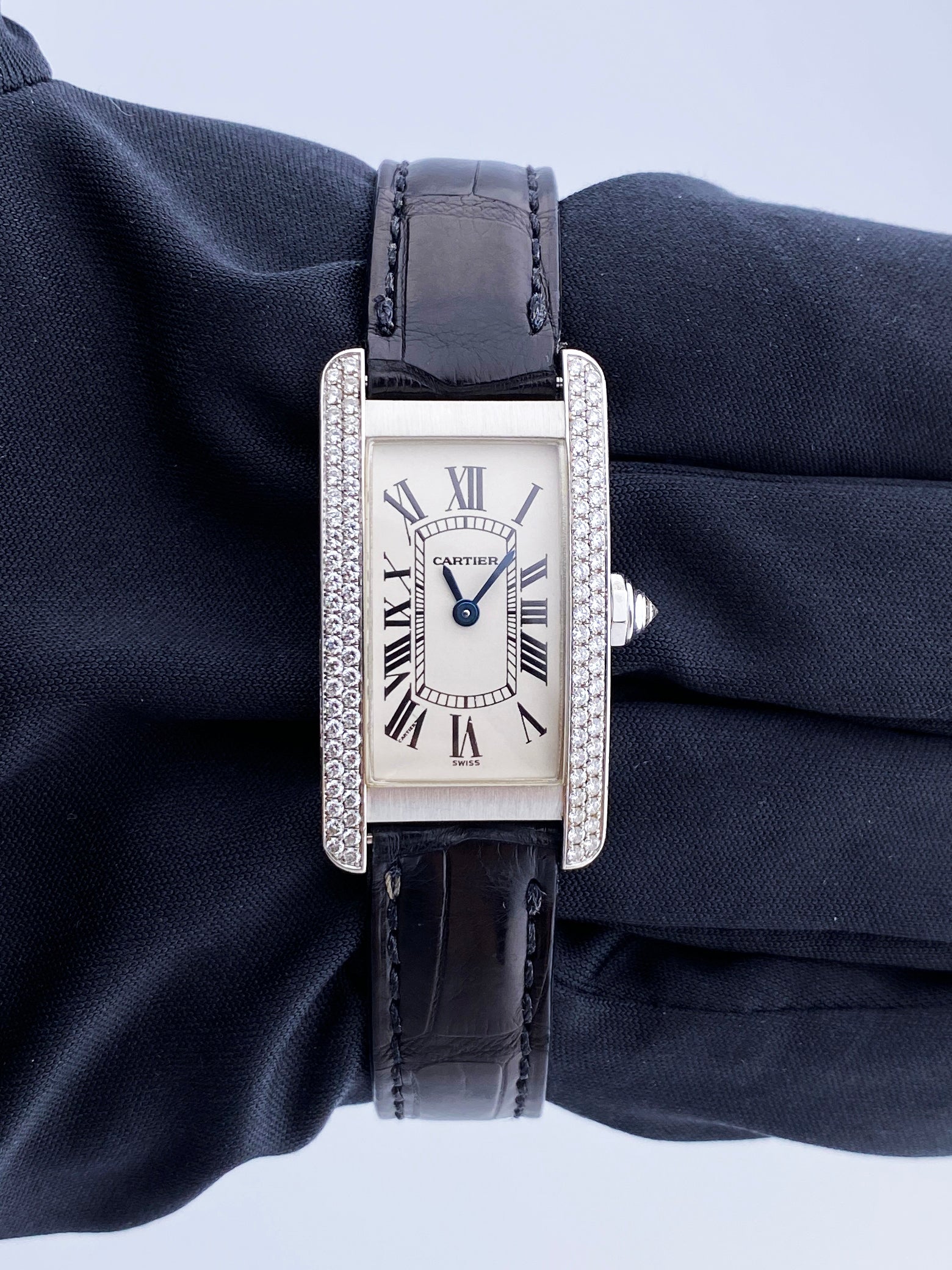 Cartier Tank Americaine 1713 18K White Gold Diamond Ladies Watch - Virtual