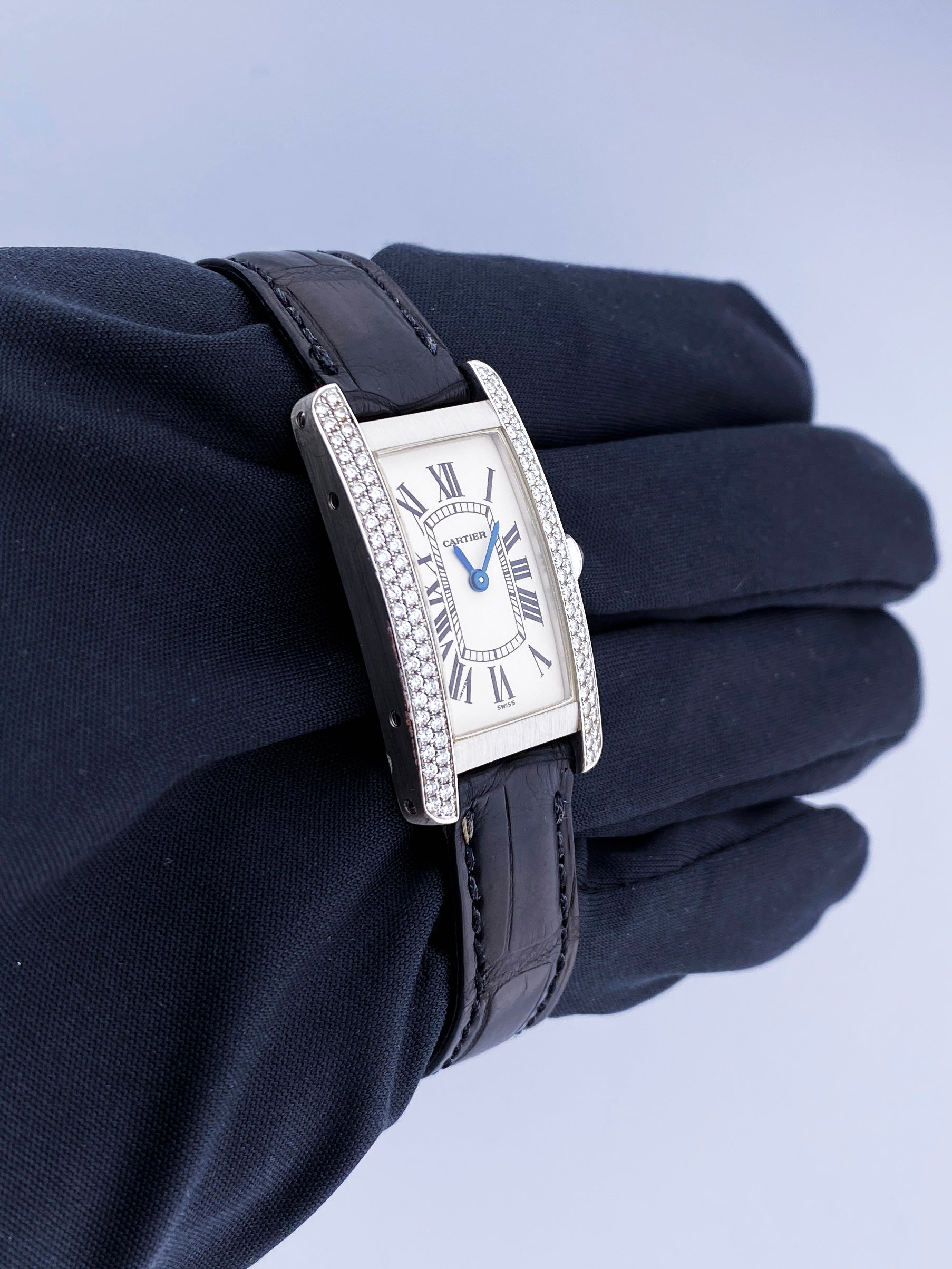 Cartier Tank Americaine 1713 18K White Gold Diamond Ladies Watch - Virtual