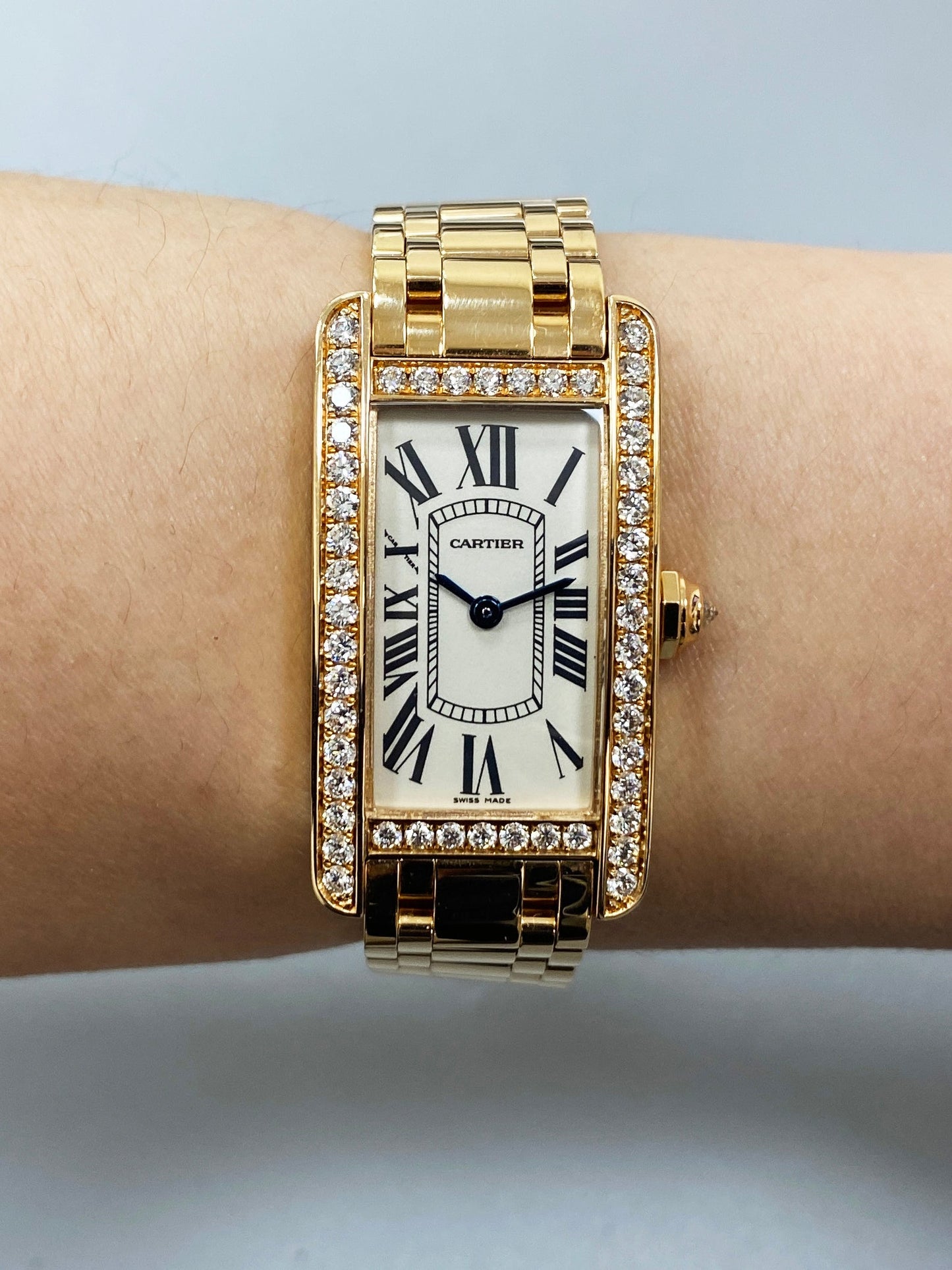Cartier Tank Americaine WB7079M5 2503 Diamond Ladies Watch Box Papers - Wristwatch