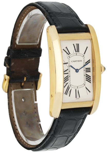 Cartier Tank Americaine Large 1735 18k Yellow Gold Mens Watch - Wristwatch