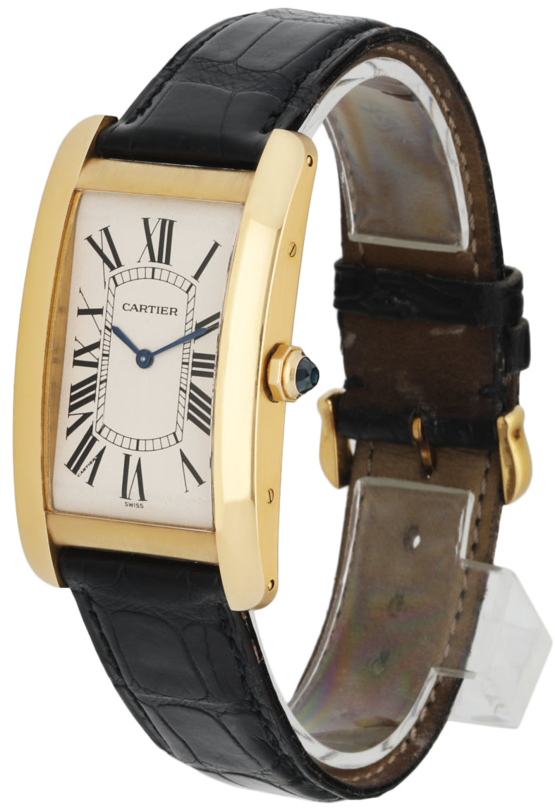 Cartier Tank Americaine Large 1735 18k Yellow Gold Mens Watch - Wristwatch