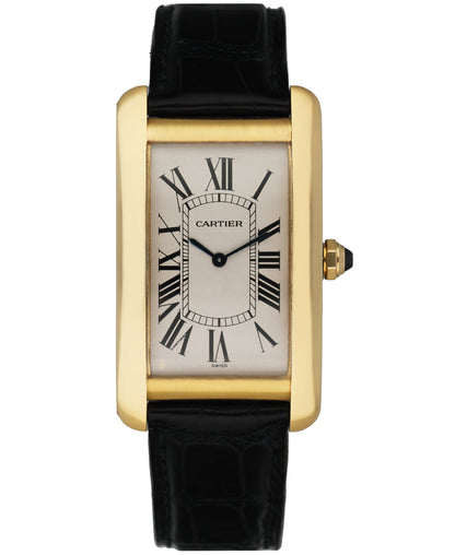 Cartier Tank Americaine Large 1735 18k Yellow Gold Mens Watch - Wristwatch