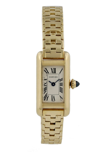Cartier Tank Americaine Mini 1380 18K Yellow Gold Laides Watch - Wristwatch